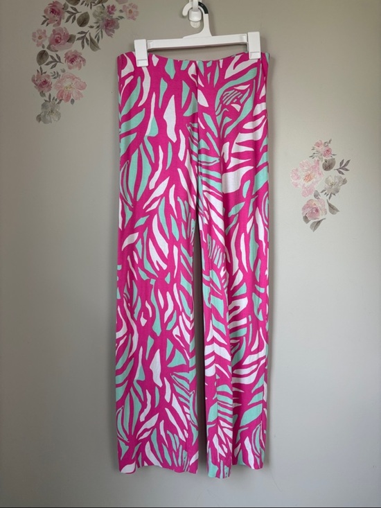 Lilly Pulitzer Pants - Lilly Pulitzer Spandex Blend Pink, Aqua & White Patterned Flare Pants - S
